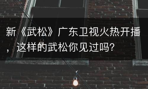 新《武松》广东卫视火热开播，这样的武松你见过吗？