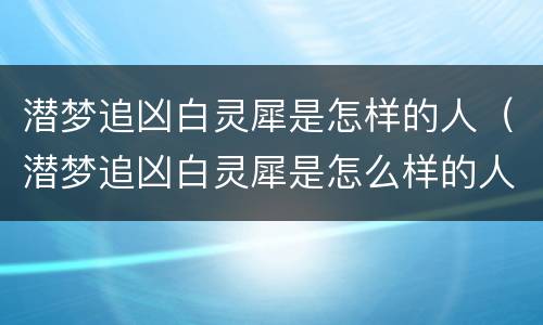 潜梦追凶白灵犀是怎样的人（潜梦追凶白灵犀是怎么样的人）