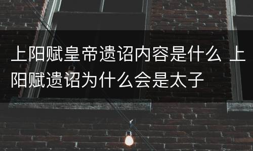 上阳赋皇帝遗诏内容是什么 上阳赋遗诏为什么会是太子