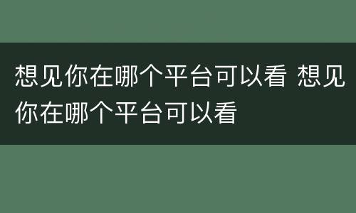 想见你在哪个平台可以看 想见你在哪个平台可以看