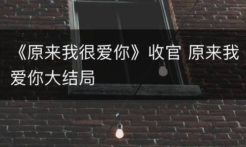 《原来我很爱你》收官 原来我爱你大结局