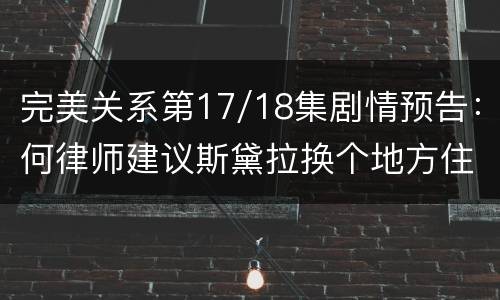 完美关系第17/18集剧情预告：何律师建议斯黛拉换个地方住