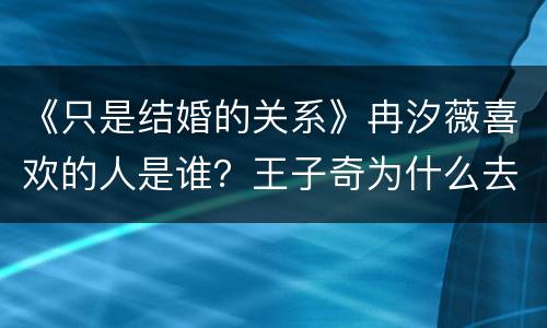 《只是结婚的关系》冉汐薇喜欢的人是谁？王子奇为什么去见前女友？