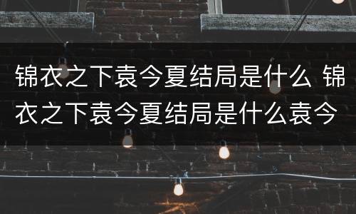 锦衣之下袁今夏结局是什么 锦衣之下袁今夏结局是什么袁今夏最后和陆绎在一起了