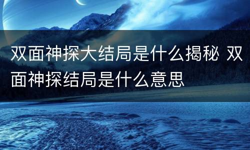 双面神探大结局是什么揭秘 双面神探结局是什么意思