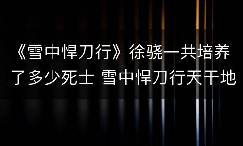 《雪中悍刀行》徐骁一共培养了多少死士 雪中悍刀行天干地支死士