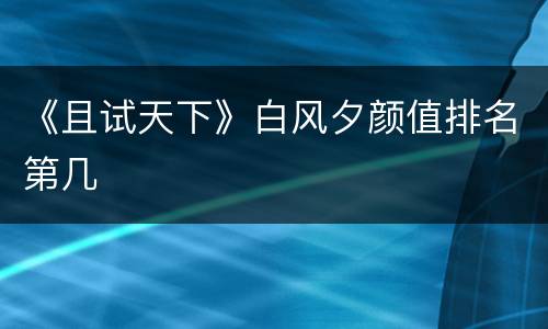 《且试天下》白风夕颜值排名第几