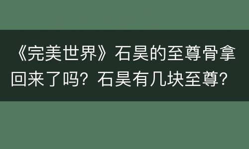 《完美世界》石昊的至尊骨拿回来了吗？石昊有几块至尊？