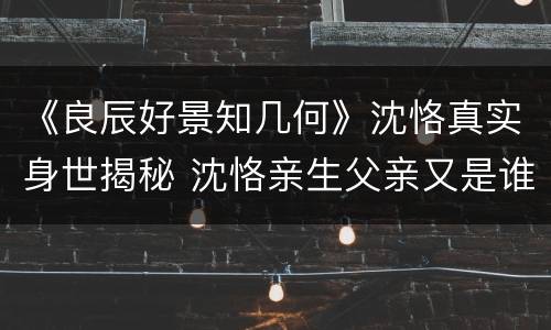 《良辰好景知几何》沈恪真实身世揭秘 沈恪亲生父亲又是谁