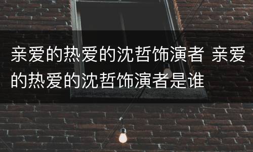 亲爱的热爱的沈哲饰演者 亲爱的热爱的沈哲饰演者是谁