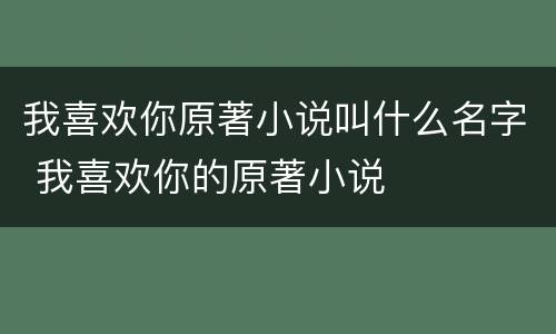 我喜欢你原著小说叫什么名字 我喜欢你的原著小说