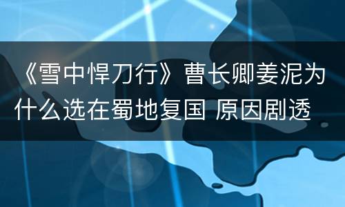 《雪中悍刀行》曹长卿姜泥为什么选在蜀地复国 原因剧透