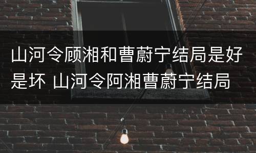 山河令顾湘和曹蔚宁结局是好是坏 山河令阿湘曹蔚宁结局