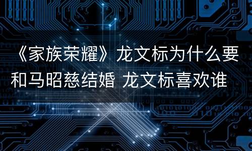 《家族荣耀》龙文标为什么要和马昭慈结婚 龙文标喜欢谁