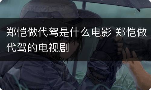 郑恺做代驾是什么电影 郑恺做代驾的电视剧