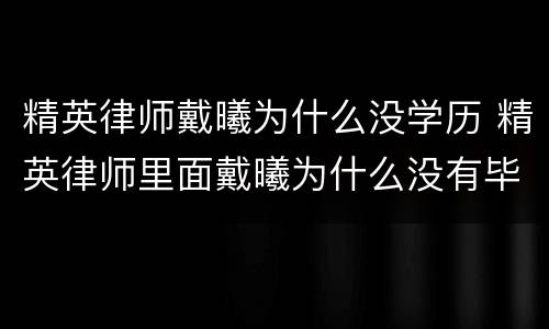 精英律师戴曦为什么没学历 精英律师里面戴曦为什么没有毕业
