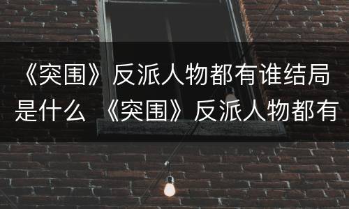 《突围》反派人物都有谁结局是什么 《突围》反派人物都有谁结局是什么意思