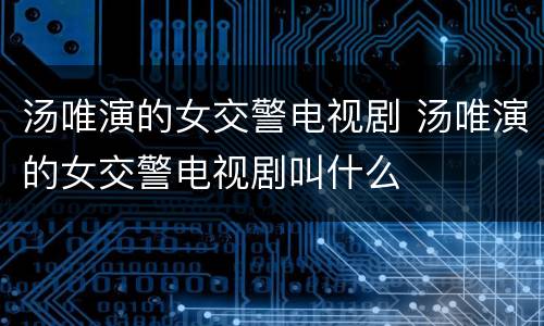 汤唯演的女交警电视剧 汤唯演的女交警电视剧叫什么
