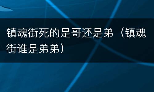 镇魂街死的是哥还是弟（镇魂街谁是弟弟）