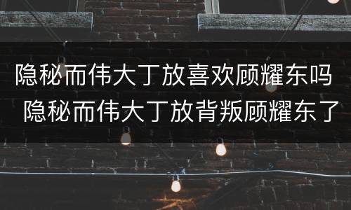 隐秘而伟大丁放喜欢顾耀东吗 隐秘而伟大丁放背叛顾耀东了吗