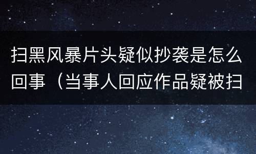 扫黑风暴片头疑似抄袭是怎么回事（当事人回应作品疑被扫黑风暴片头抄袭）