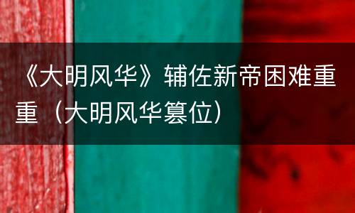 《大明风华》辅佐新帝困难重重（大明风华篡位）