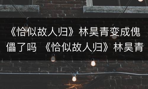 《恰似故人归》林昊青变成傀儡了吗 《恰似故人归》林昊青变成傀儡了吗小说