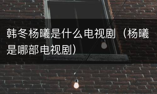 韩冬杨曦是什么电视剧（杨曦是哪部电视剧）
