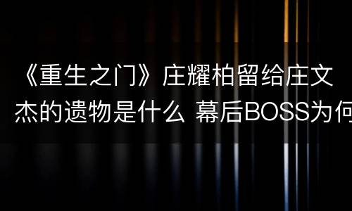 《重生之门》庄耀柏留给庄文杰的遗物是什么 幕后BOSS为何要关注庄文杰