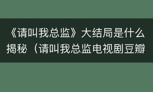 《请叫我总监》大结局是什么揭秘（请叫我总监电视剧豆瓣）