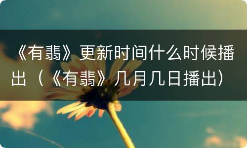 《有翡》更新时间什么时候播出（《有翡》几月几日播出）