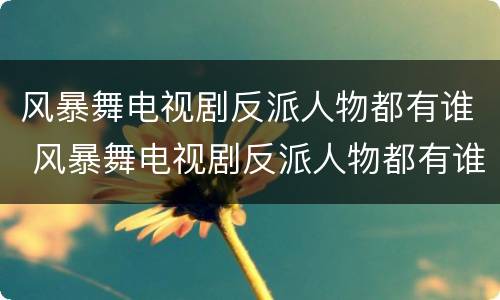 风暴舞电视剧反派人物都有谁 风暴舞电视剧反派人物都有谁演的