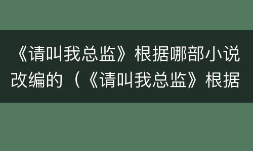 《请叫我总监》根据哪部小说改编的（《请叫我总监》根据哪部小说改编的电视剧）