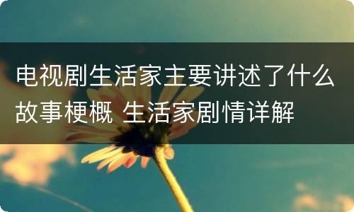 电视剧生活家主要讲述了什么故事梗概 生活家剧情详解