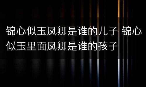 锦心似玉凤卿是谁的儿子 锦心似玉里面凤卿是谁的孩子