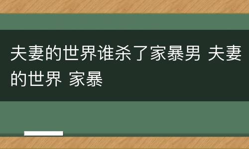 夫妻的世界谁杀了家暴男 夫妻的世界 家暴