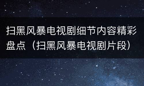 扫黑风暴电视剧细节内容精彩盘点（扫黑风暴电视剧片段）