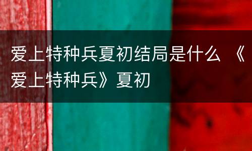 爱上特种兵夏初结局是什么 《爱上特种兵》夏初