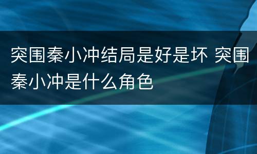 突围秦小冲结局是好是坏 突围秦小冲是什么角色