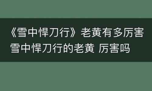 《雪中悍刀行》老黄有多厉害 雪中悍刀行的老黄 厉害吗