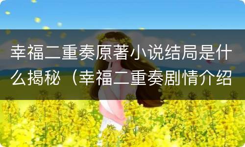 幸福二重奏原著小说结局是什么揭秘（幸福二重奏剧情介绍）