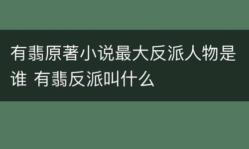 有翡原著小说最大反派人物是谁 有翡反派叫什么