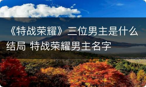 《特战荣耀》三位男主是什么结局 特战荣耀男主名字