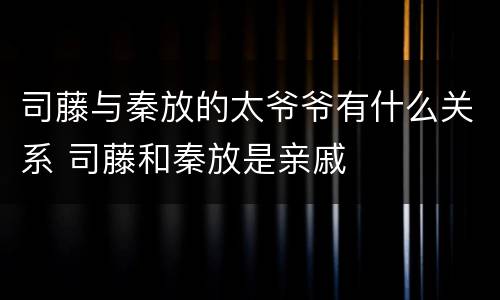 司藤与秦放的太爷爷有什么关系 司藤和秦放是亲戚