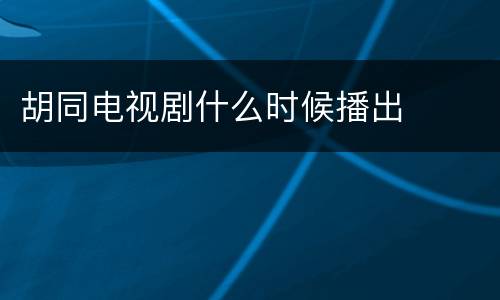 胡同电视剧什么时候播出