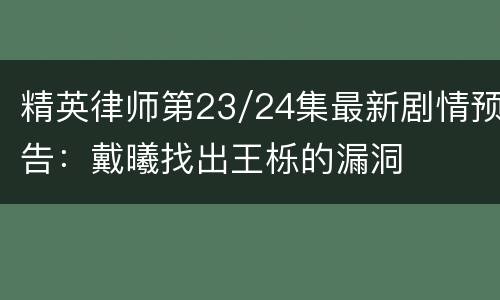 精英律师第23/24集最新剧情预告：戴曦找出王栎的漏洞