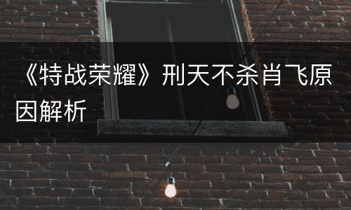 《特战荣耀》刑天不杀肖飞原因解析