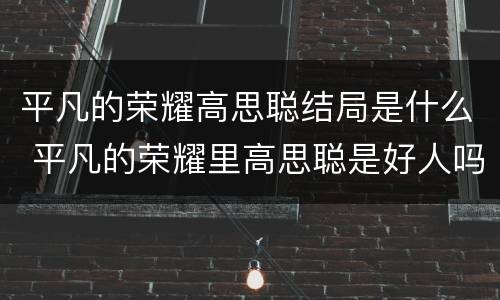 平凡的荣耀高思聪结局是什么 平凡的荣耀里高思聪是好人吗
