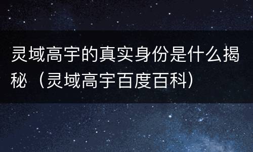灵域高宇的真实身份是什么揭秘（灵域高宇百度百科）