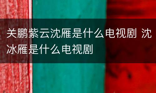 关鹏紫云沈雁是什么电视剧 沈冰雁是什么电视剧